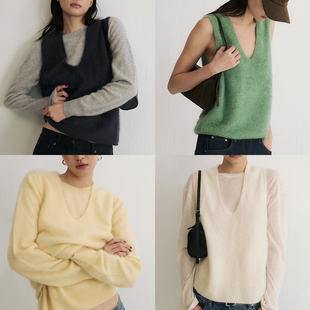 SLO”绒雾羊毛背心“ 深U领羊毛羊绒针织上衣女2025新款叠穿马夹