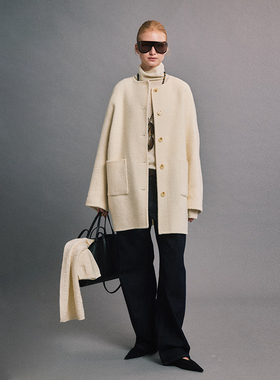 SLO“女主独白”白色双面羊毛呢大衣女2025新款冬加厚中长款外套