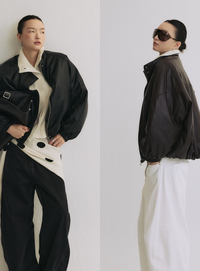 SLO“柏林往事”蛋白皮羽绒服女2025新款复古90白鸭绒黑色冬外套