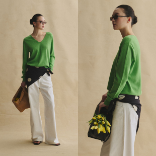 极简百搭经典 美利奴羊毛V领针织衫 宽松显瘦上衣 旷野调色盘 SLO