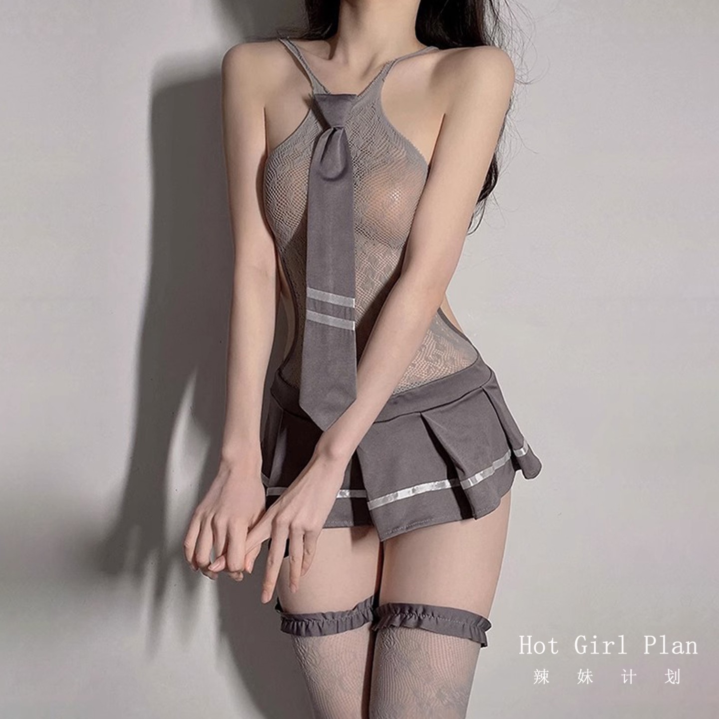 辣妹计划：学妹暴击*情调JK网衣性感超短裙丝袜一体纯欲内衣套装