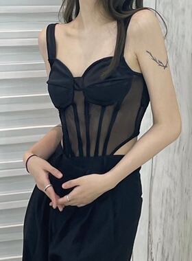 Cjxnh高级感吊带内搭短上衣 辣妹透视鱼骨胸衣小众设计感百搭显瘦