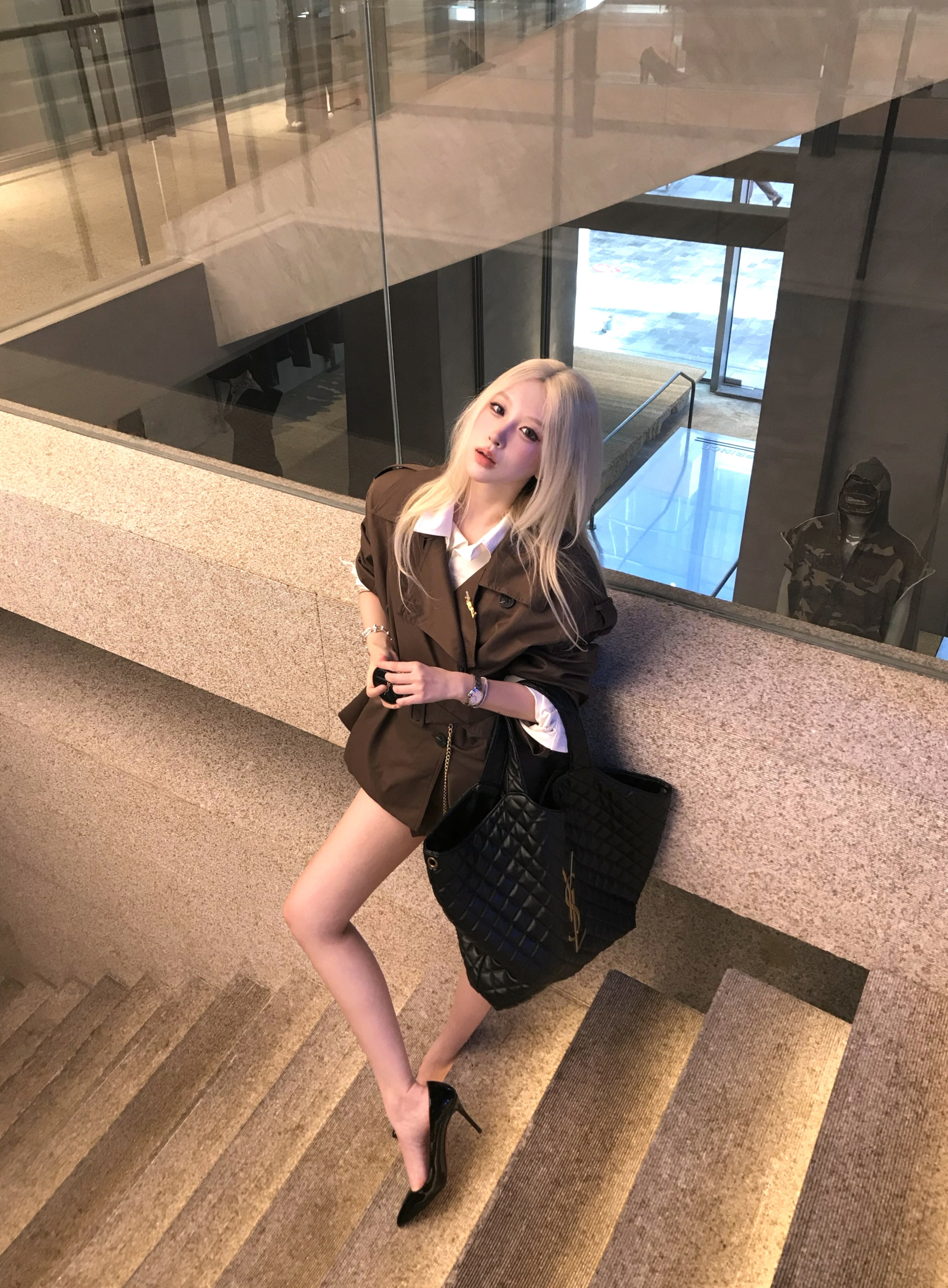 Cjxnh棕色短风衣收腰系带ys*风立领双排扣宽松外套女26秋百搭英伦图片