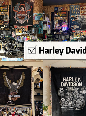 哈雷摩托Harley  Davidson风沙发毯客栈床毯摩托车挂毯服装店