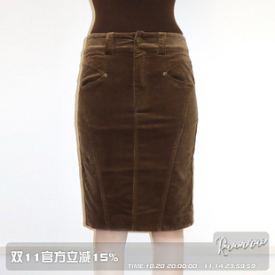 Ruanrui 双色灯芯绒基础百搭包臀弹力中腰半身裙中裙 摩登韵味