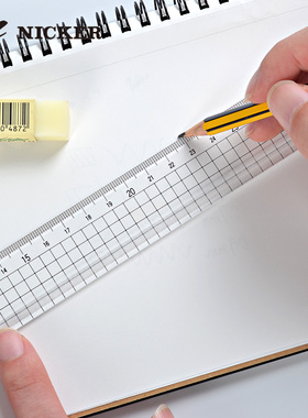 日本NICKER尼克塑料直尺 25/30cm透明尺子学生用学习绘画文具 测量刻度尺 漫画用尺