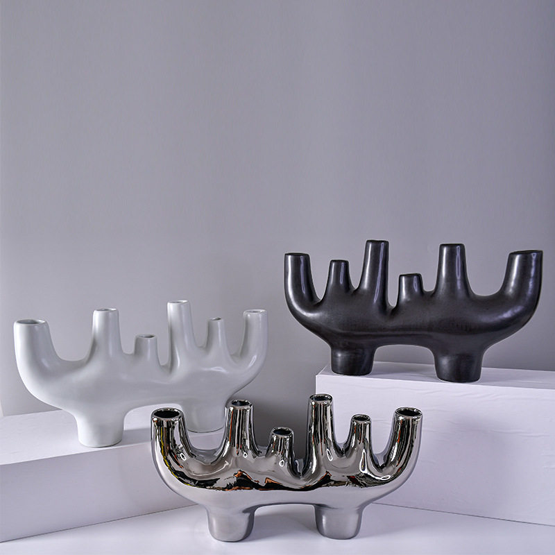 简约欧式几何陶瓷花插摆件书架电视机柜装饰酒店样板间花瓶