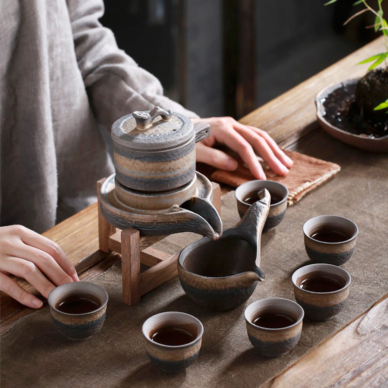 鎏金石磨自动茶具懒人泡茶器半全自动陶瓷功夫茶具礼盒套装