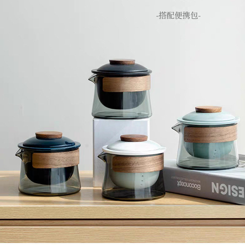 旅行茶具套装户外露营便携式茶具茶壶玻璃快客一壶三杯杯泡茶神器