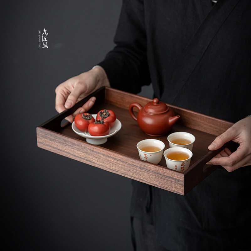 九匠风胡桃木茶托盘中式实木茶盘简约创意壶承功夫茶具干泡盘