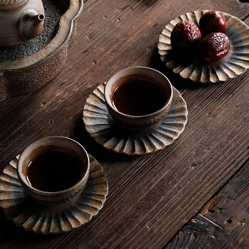 日式粗陶杯垫陶瓷功夫杯垫杯托手工复古隔热防滑垫茶道零配