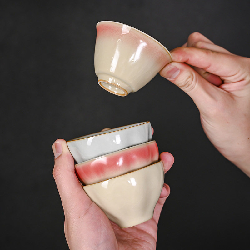 汝窑茶杯主人杯渐变色女士小号茶盏日式茶具开片可养茗杯礼款