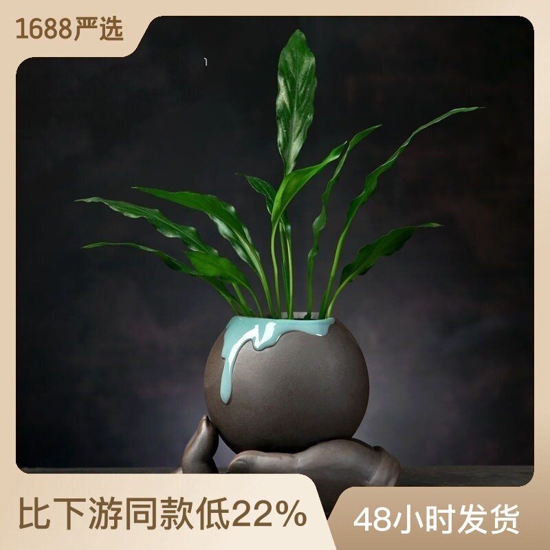 新款创意陶瓷绿萝铜钱草水培花盆花瓶家居盆栽花器工艺摆件