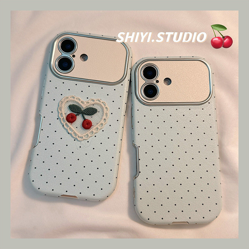 韩国ins波点蕾丝樱桃适用苹果16promax手机壳15pro新