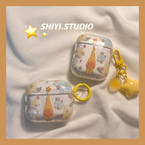 可爱长帽一只星星人适用AirPods4保护套新款iPod苹果耳机壳挂饰1/2代无线蓝牙3代airpodspro2代软防摔保护壳