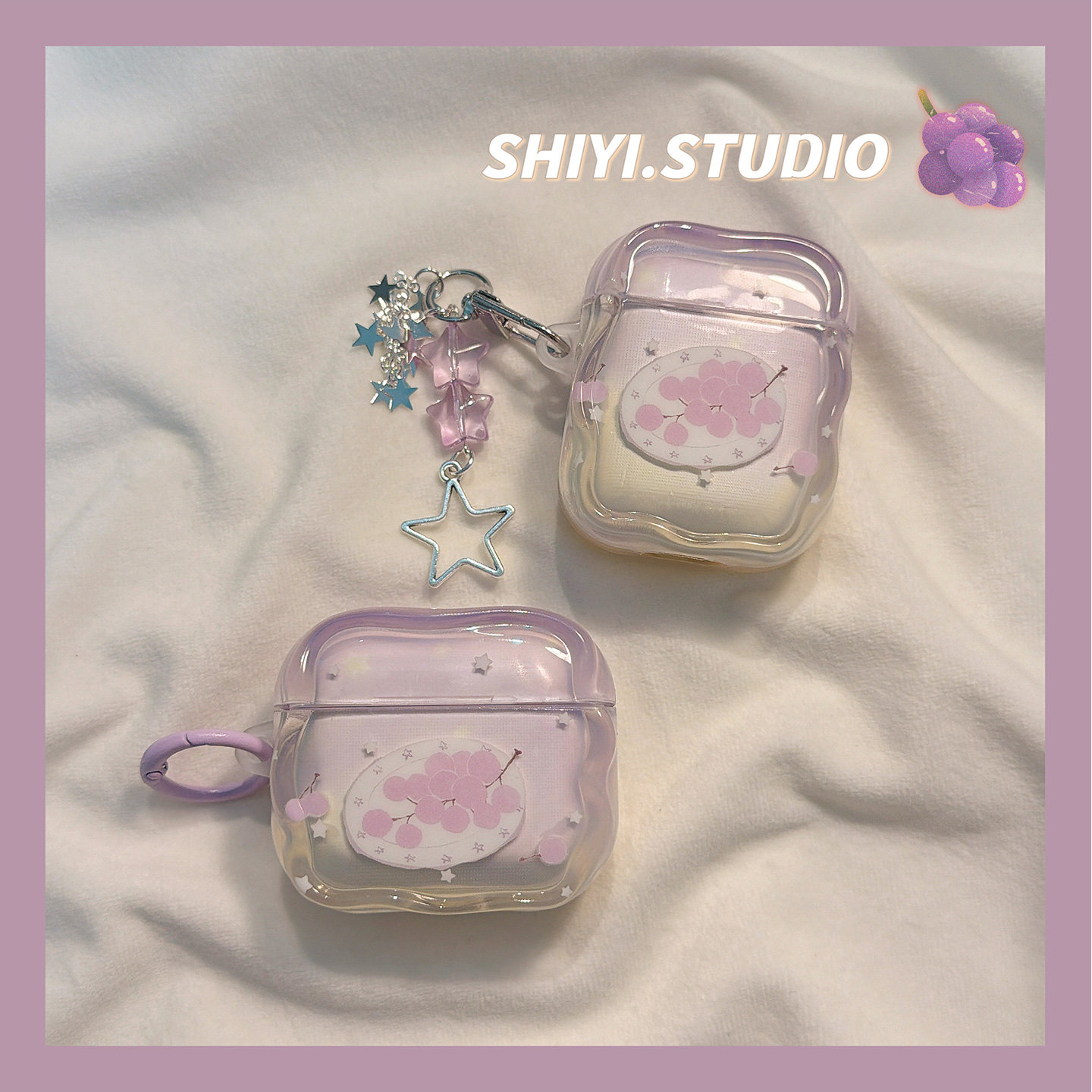 ins风晕染紫色葡萄盘子适用AirPods4保护套新款Pro2苹果耳机壳小众1/2代蓝牙3代airpodspro三代软防摔保护壳