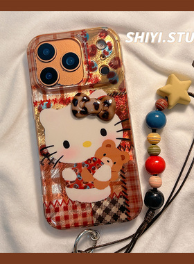拼接豹纹kitty小熊串珠手绳适用苹果17promax手机壳16pro新款iphon17日韩15pro女款15硅胶14pm防摔13可爱全包