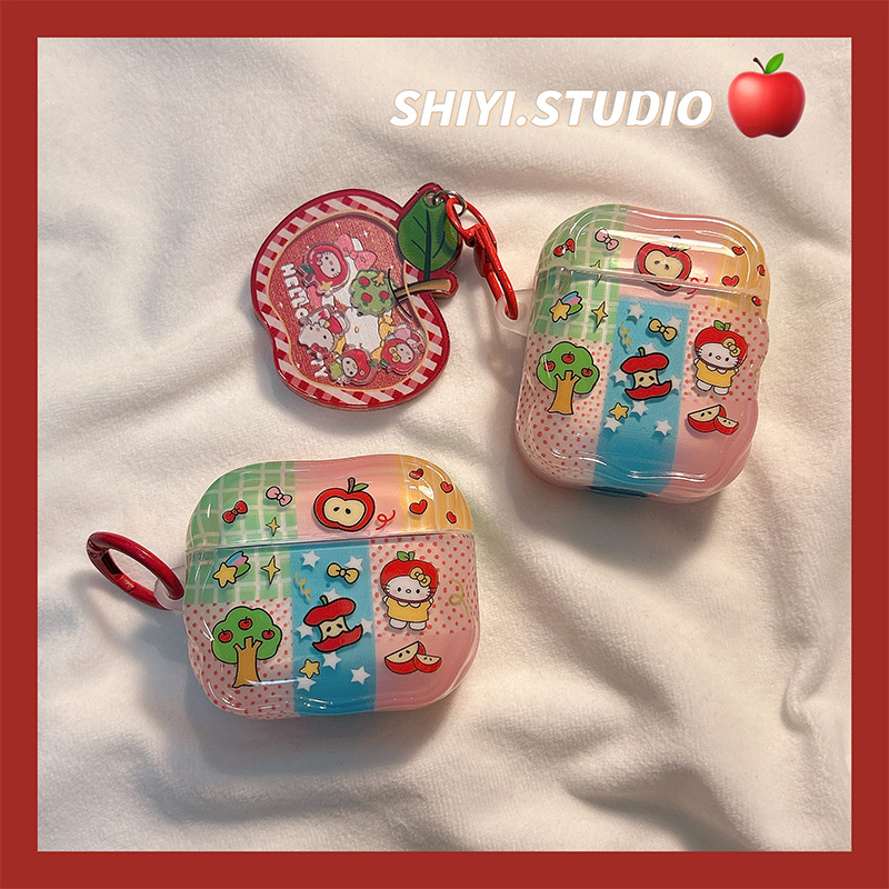 可爱彩色拼接苹果kitty适用AirPods4保护套新款Pro2苹果耳机壳1/2代无线蓝牙3代airpodspro三代软防摔保护壳