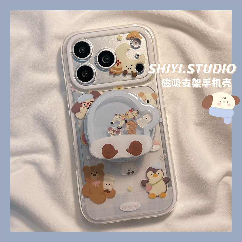 软萌jellycat奶蓝冬日手套磁吸支架适用苹果17promax手机壳16pro新款iphon17可爱15pro女款15硅胶14防摔13硬