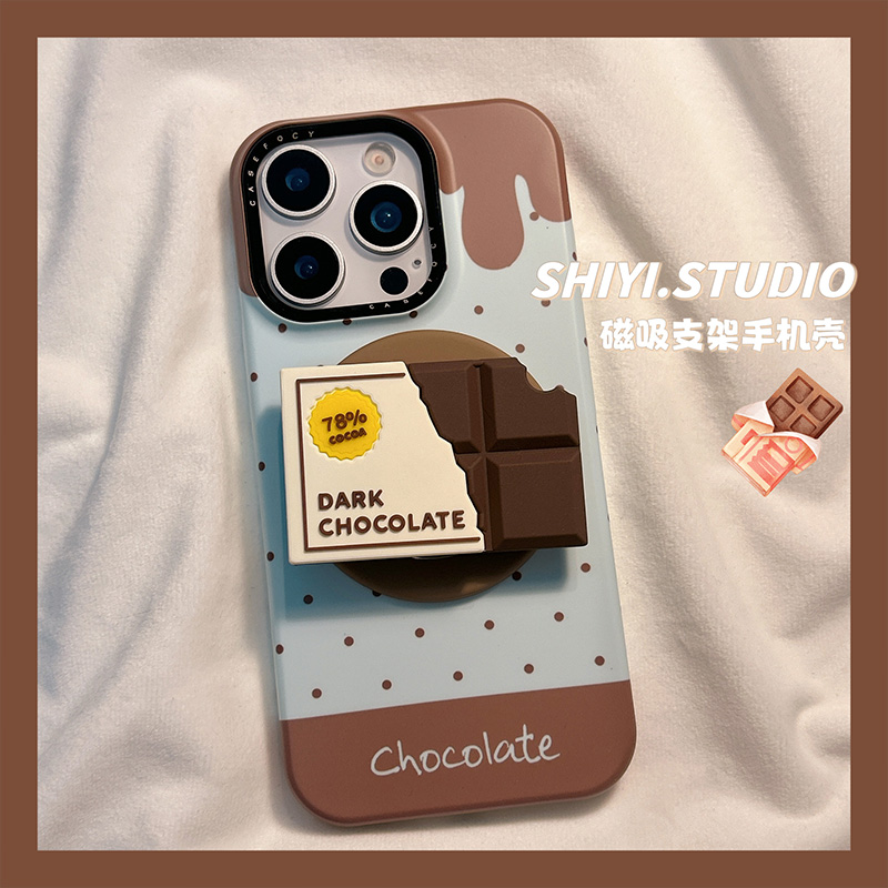 韩系薄荷巧克力磁吸支架适用苹果16promax手机壳15pro新款iphon13小众14pro女款15菲林17pro创意17防摔简约硬