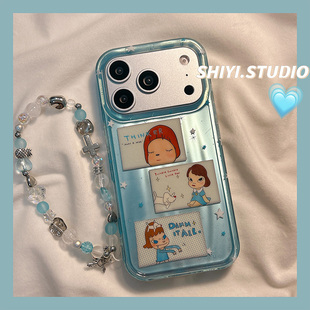 蓝色三宫格可爱奈良美智适用苹果17promax手机壳16pro新款iphon17链条15pro女款15硅胶14防摔13卡通双层硬壳
