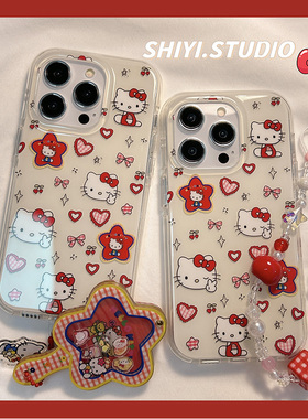 日韩可爱kitty星星镜子适用苹果16promax手机壳链条15pro新款iphon13卡通14pro少女15硅胶16Pro防摔16全包硬