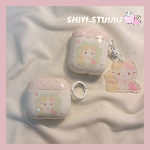 可爱四叶草棉花糖小猫挂饰适用AirPods4保护套新款Pro2苹果耳机壳少女1/2代蓝牙3代airpodspro三代防摔保护壳