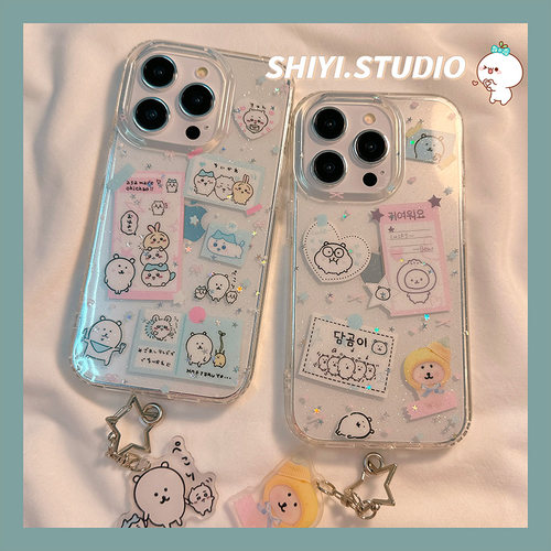 日系可爱吉伊卡哇自嘲熊适用苹果16promax手机壳挂饰17pro新款iphone13卡通14pro少女15硅胶16Pro创意全包硬