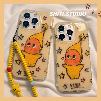 一只可爱旋转星星小人适用苹果16promax手机壳链条17pro新款iphon13卡通14pro少女心15硅胶16pro防摔17全包硬
