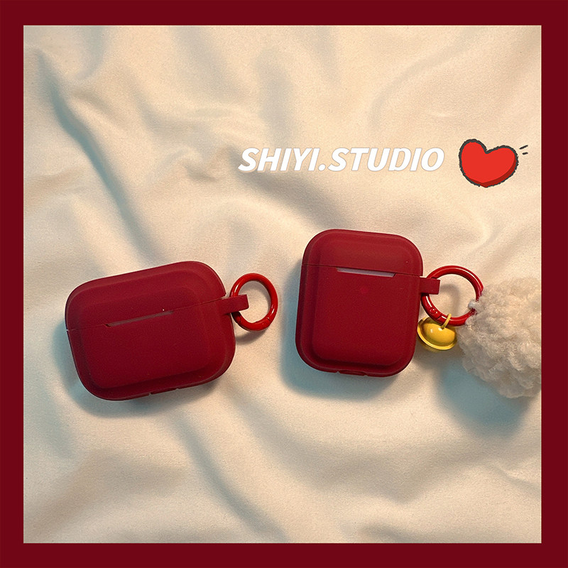 复古红色ins简约适用AirPods保护套新款iPod苹果耳机壳铃铛挂饰2代无线蓝牙盒3代airpodspro2代软防摔保护壳,3C数码配件,耳机保护套,淘宝优惠券,粉丝福利购,淘宝优惠卷