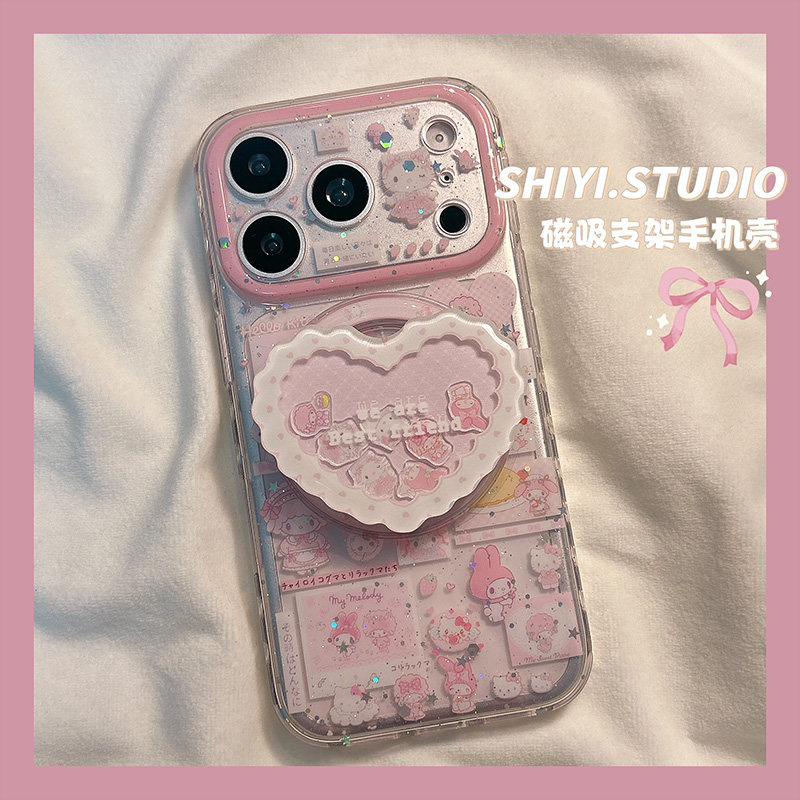 可爱透粉kt美乐蒂爱心磁吸支架适用苹果17promax手机壳16pro新款iphon17日韩15pro女款16硅胶14防摔15双层硬,3C数码配件,手机保护套/壳,淘宝优惠券,粉丝福利购,淘宝优惠卷
