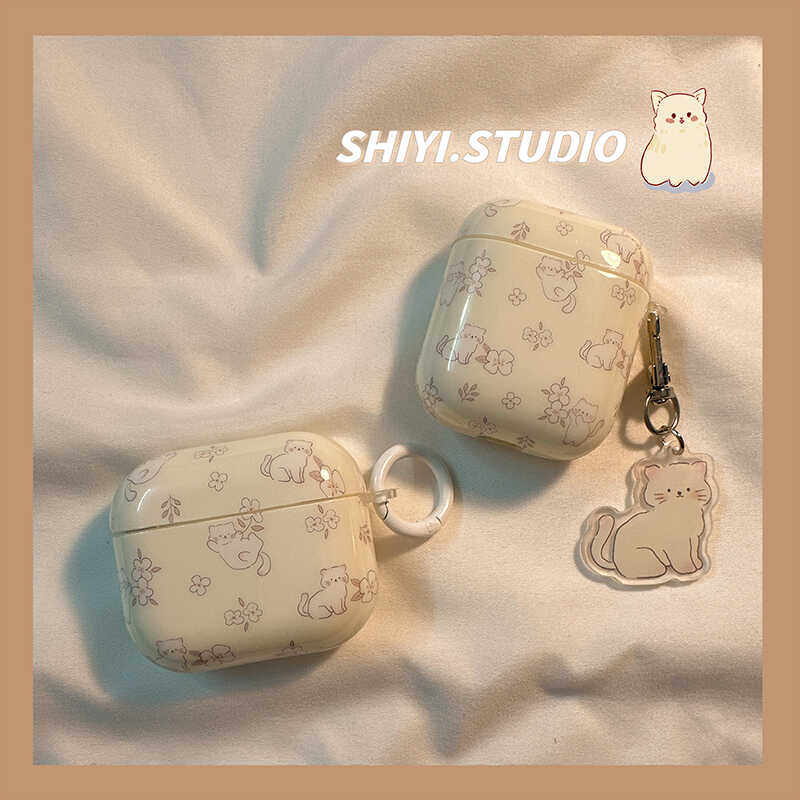 韩风ins奶黄花朵猫咪挂饰适用AirPods保护套新款iPod苹