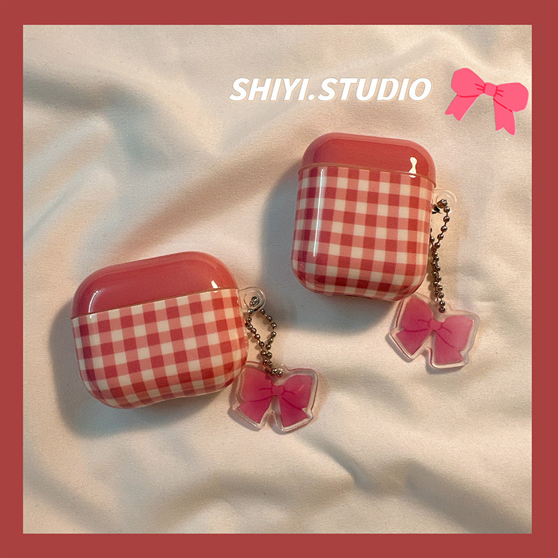 韩国ins小众粉红格子适用AirPods4保护套新款iPod苹果