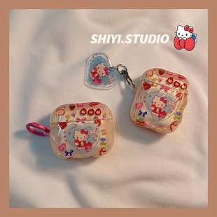 复古涂鸦爱心kt猫适用AirPods4保护套新款 2代无线蓝牙盒3代airpodspro2代软防摔保护壳 iPod苹果耳机壳日韩1