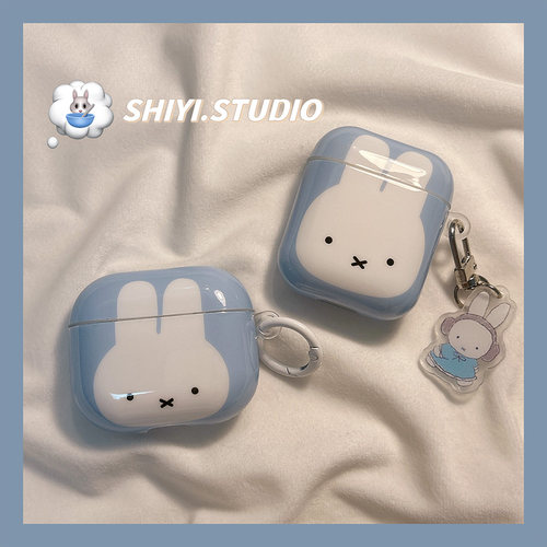 可爱蓝白大头米菲兔适用AirPods4保护套新款Pro2苹果耳机壳挂饰1/2代无线蓝牙3代airpodspro3代软防摔保护壳