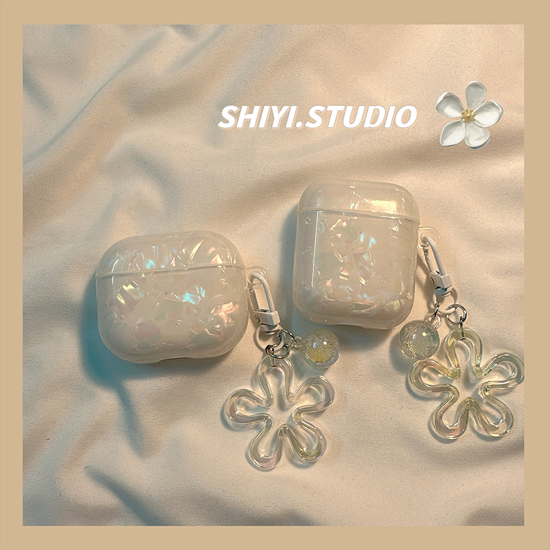 超仙贝壳纹花朵挂饰适用AirPods4保护套新款iPod苹果耳机壳小众1/2代无线蓝牙3代airpodspro2代软防摔保护壳
