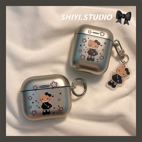 小香风黑皮HelloKitty适用AirPods4保护套新款Pro2苹果耳机壳1/2代无线蓝牙盒3代airpodspro三代软防摔保护壳