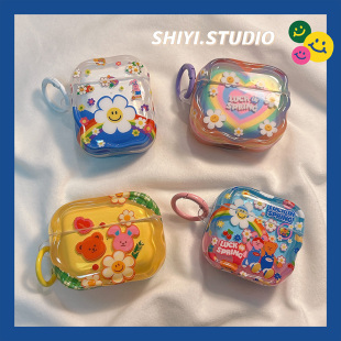 ins风彩虹小熊小兔笑脸花朵适用AirPods4保护套新款Pro2苹果耳机壳1/2代蓝牙3代airpodspro三代软防摔保护壳