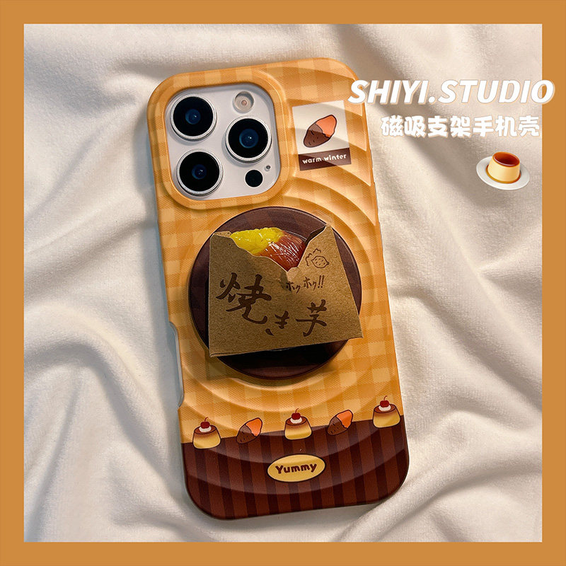 拼色格纹可爱烤红薯磁吸支架适用苹果17promax手机壳16pro新款iphon17简约15pro少女心15二合一14防摔13硬壳