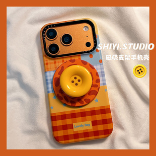 古早拼接星星豹纹纽扣磁吸支架适用苹果17promax手机壳16pro新款iphon17小众ins15pro女款15菲林14防摔13硬壳