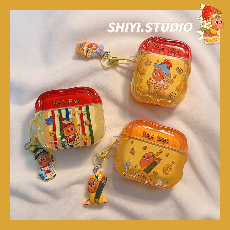 可爱铅笔饼干星星人适用AirPods4保护套新款Pro2苹果耳机壳带挂饰1/2代蓝牙盒3代airpodspro三代软防摔保护壳