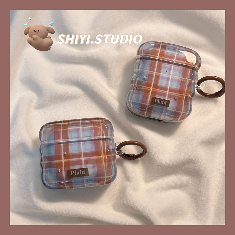 复古半透简约蓝棕格纹适用AirPods4保护套新款Pro2苹果耳机壳小众1/2代蓝牙盒3代airpodspro三代软防摔保护壳
