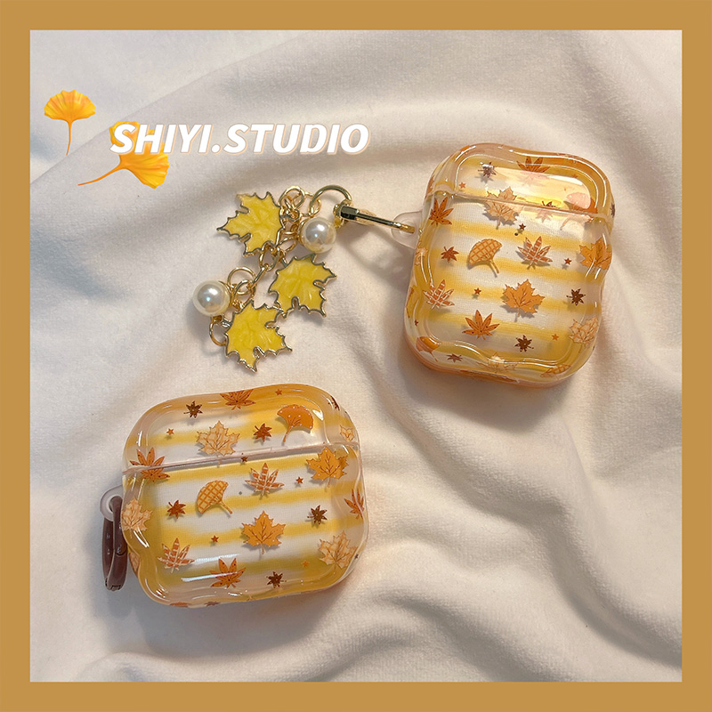 小众复古条纹秋冬枫叶适用AirPods4保护套新款Pro2苹果耳机壳简约1/2代蓝牙盒3代airpodspro三代软防摔保护壳