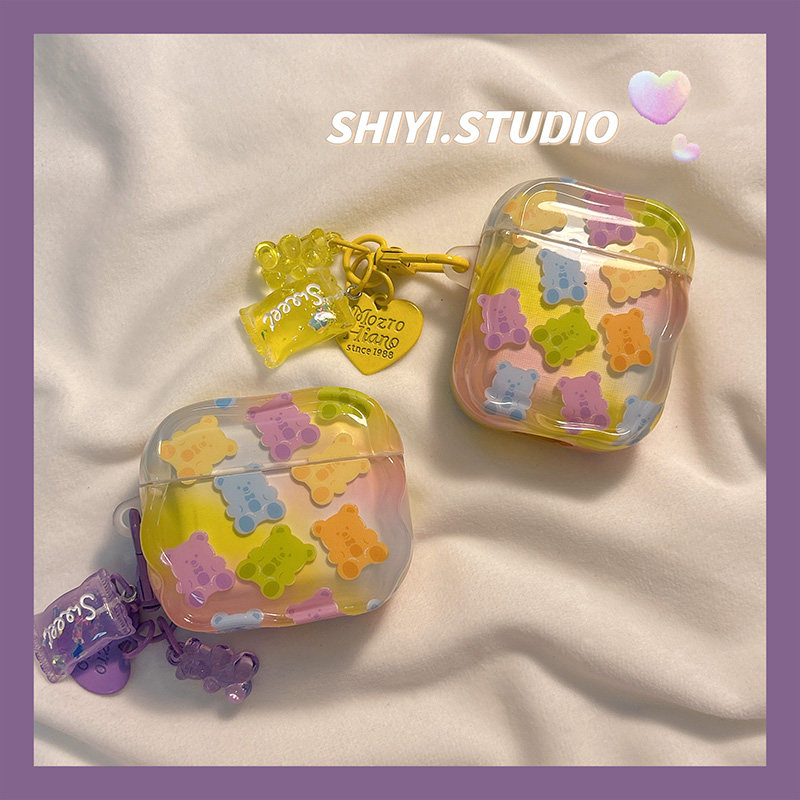 日韩彩虹卡通小熊糖果适用AirPods4保护套新款iPod苹果耳