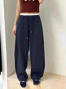 D.NA蒂娜尚品78260秋冬加绒加厚直筒阔腿休闲弯刀裤女卫裤香蕉裤