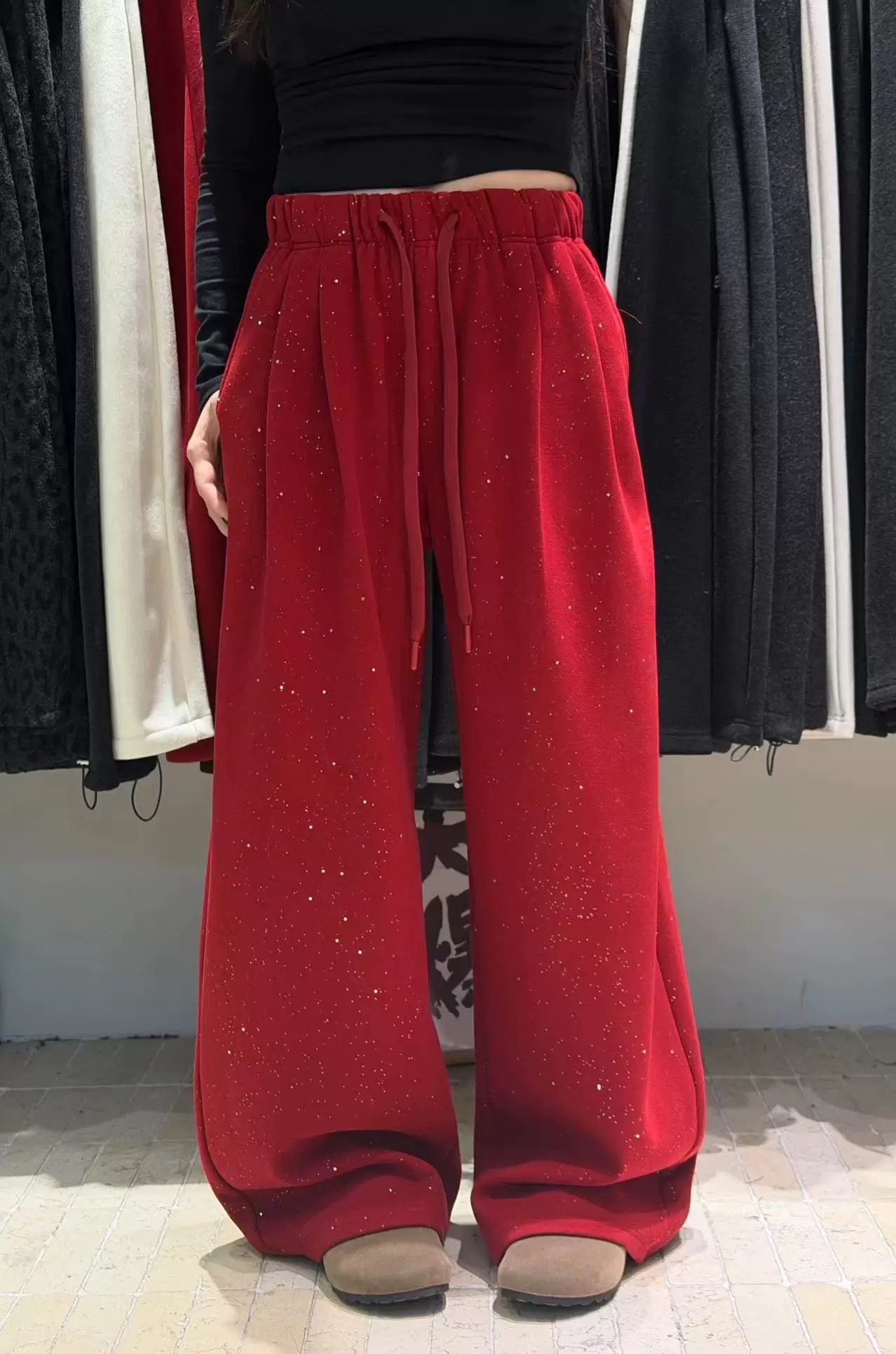 蒂娜25秋冬新款加绒加厚松紧腰抽绳休闲裤女宽松显瘦阔腿弯刀裤,女装/女士精品,休闲裤,淘宝优惠券,粉丝福利购,淘宝优惠卷