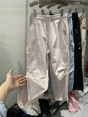 蒂娜工装裤女2025春夏新款韩版宽松裤松紧腰纯色直筒裤休闲裤潮