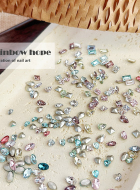 混色迷你彩宝盒多切面K9水晶美甲钻轻奢美甲饰品穿戴甲堆堆钻