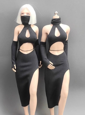 现货 1/6 女兵人黑色礼服 DG026 开叉旗袍长裙 12寸可动素体模型