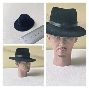 1/6男兵人模型 礼帽 黑色特务礼帽 西部牛仔 礼帽 复古遮阳帽现货